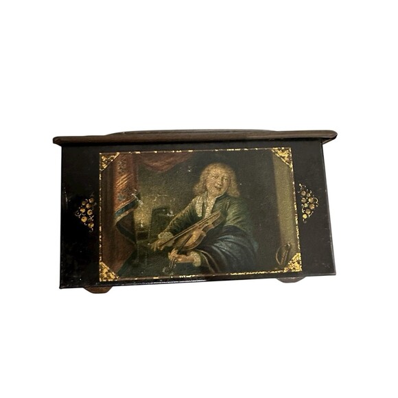 Vtg European Lithographed Tin Box With Lid Chest Old Master Paintings Storage - Picture 4 of 8